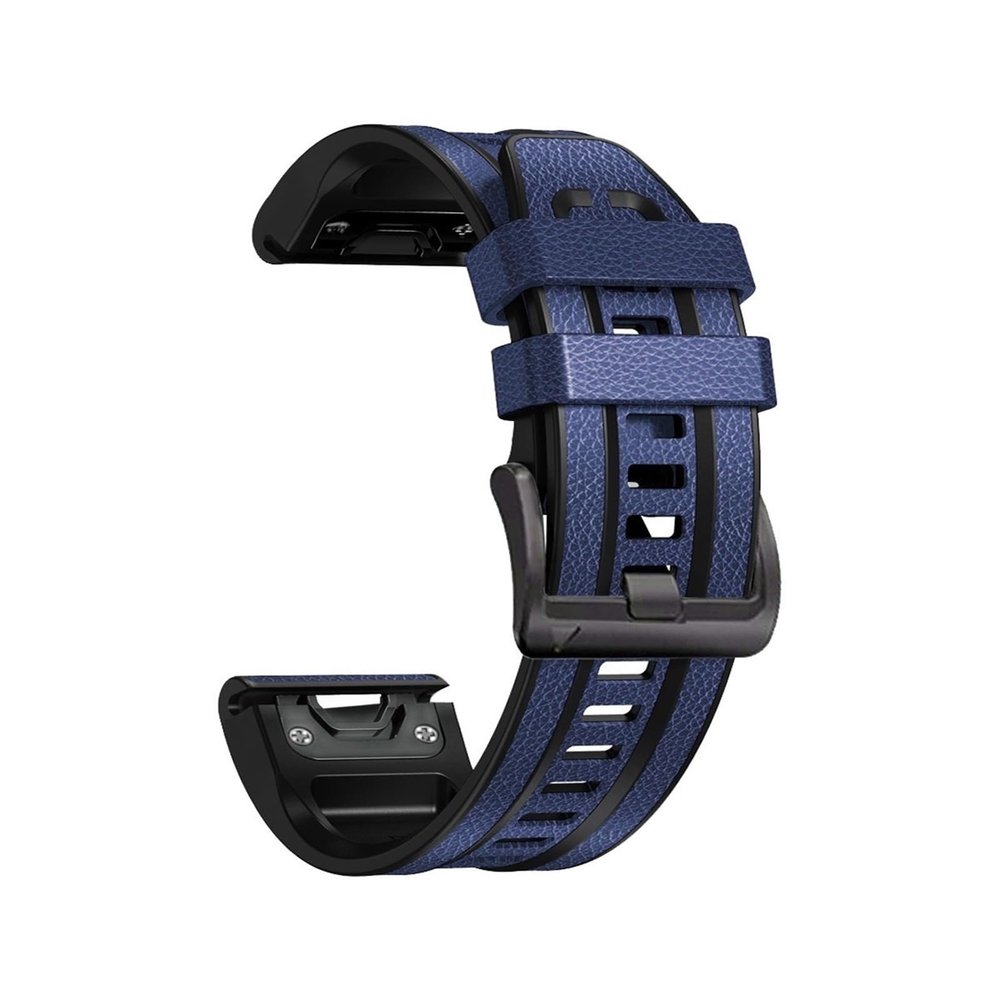 22mm 26mm Silicone leather watch strap for Garmin Fenix8/7/6/5 silicone leather quick release watch strap for Fenix7x 6X 5X Strap(Dark blue,26mm fenix7x/6x/5x)