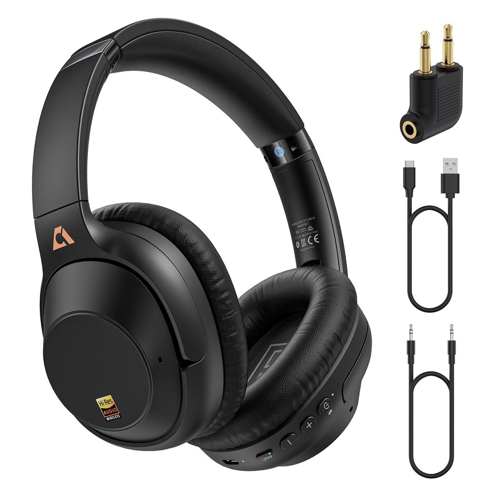 YMOO Active Noise Cancelling Headphones for Airplane Travel, LDAC Hi-Res Audio, Wired and Wireless ANC Headphones, 100H Playtime Over Ear Headphones, Custom EQ via App, Bluetooth 6.0 Headset for All