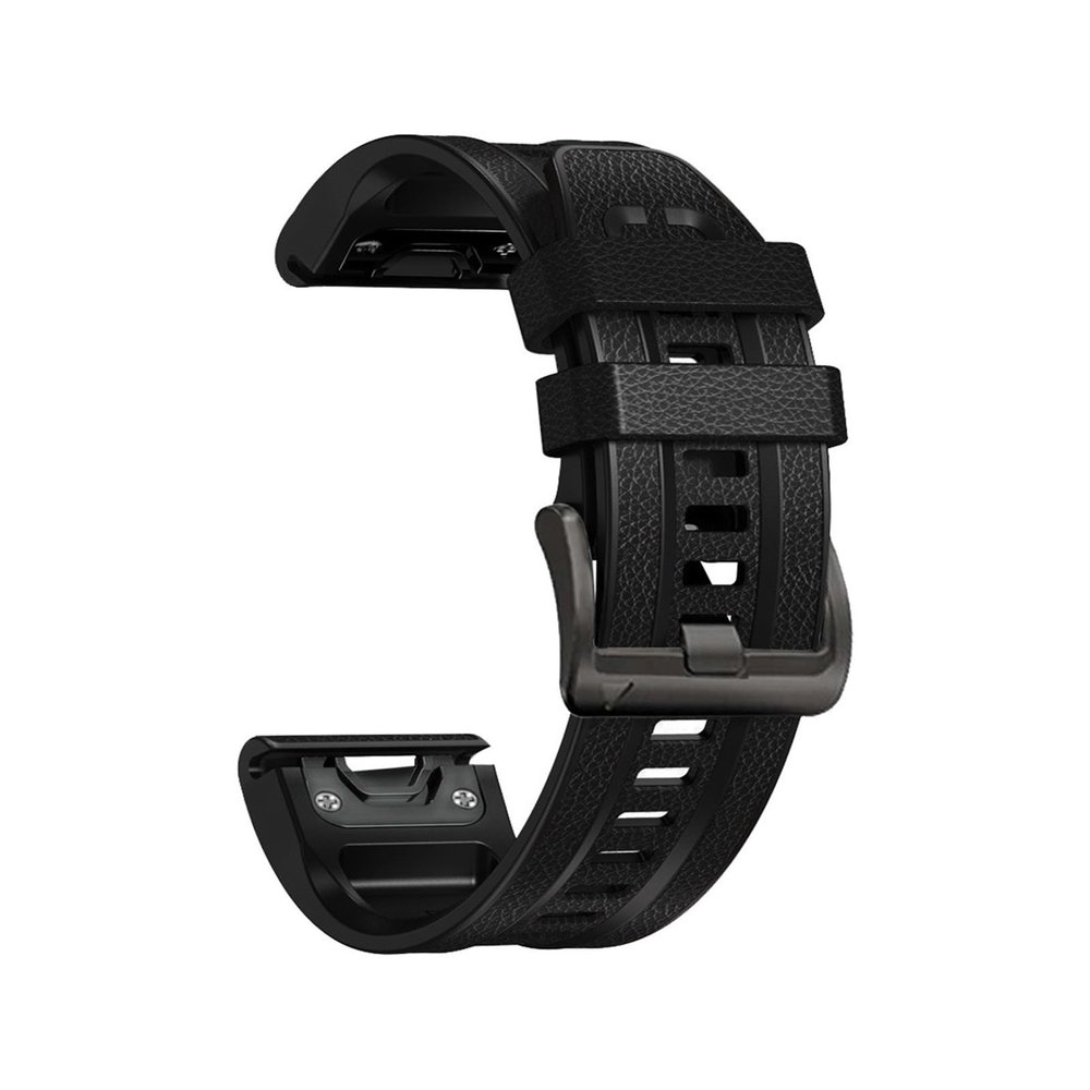 22mm 26mm Silicone leather watch strap for Garmin Fenix8/7/6/5 silicone leather quick release watch strap for Fenix7x 6X 5X Strap(Black,26mm fenix7x/6x/5x)