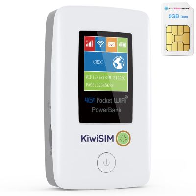4G LTE WiFi Mobile Hotspot - Pocket WiFi with 5GB Data SIM Card, International Hotspot Router & Power Bank, No Contract or SIM Card Required,10 Connected Devices, Ideal for Travel in The US & Europe