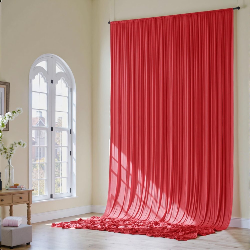 10x16ft Red Backdrop Curtain for Party, 2 Panels Wrinkle Free 16 Foot Long Polyester Photo Backdrop Drapes Photography Background for Wedding Birthday Gathing