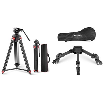 NEEWER TP37 Basic 74" Video Tripod with Fluid Head, Metal Camera Tripod with Smooth Friction Damping, Quick Release Plate Compatible with Manfrotto 501, TS009 Photography Tripod Dolly Included