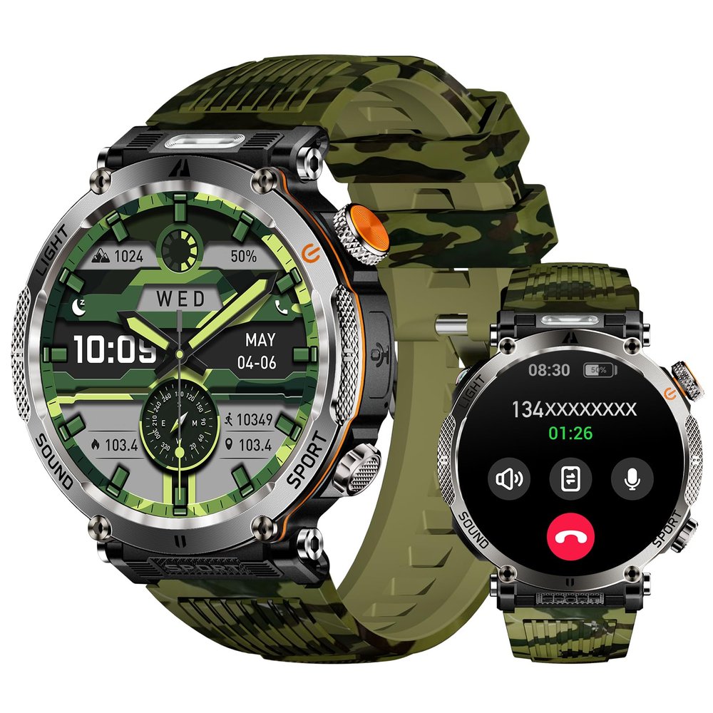 YoYoFit Military Smart Watch for Men (Answer/Make Call), Rugged Tactical Smartwatch for Android and iPhone, IP68 Waterproof Outdoor Sports Fitness Tracker with Heart Rate Blood Pressure Sleep Monitor