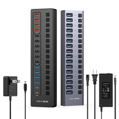 ACASIS 16 Ports USB 3.1 Hub Bundle with Powered USB 3.0 Hub, Include 16 * 10Gbps USB 3.1 A, 2*USB C 3.0+4 Smart Charging Port, 96W & 60W Power Adapter, USB Hub for PC/Laptop, Computer