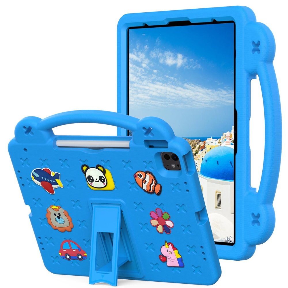 AKABEILA Compatible with Apple iPad Pro 12.9(2018/2020/2021/2022)/Pro 13(2024)/Air 13(2024) Tablet Case, Lightweight Shockproof Protective Case with Shoulder Strap & Stand Handle & Pen Tray Sky Blue