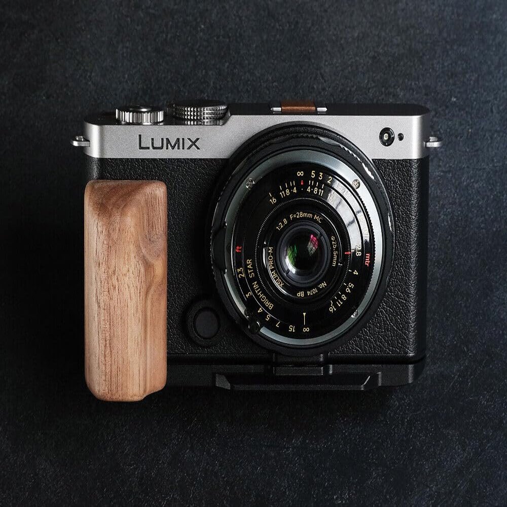 Wood L Handle Hand Grip + Aluminum Alloy Baseplate for lu Mix S9 Camera (Walnut + Black Base)