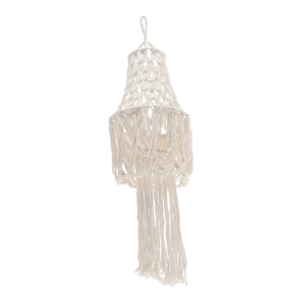 Levemolo Bohemian Macrame Lamp Shade with Tassels Hand Woven Cotton Light Cover for Bedroom Living Room and Restaurant Rustic Style Ceiling Light Cover
