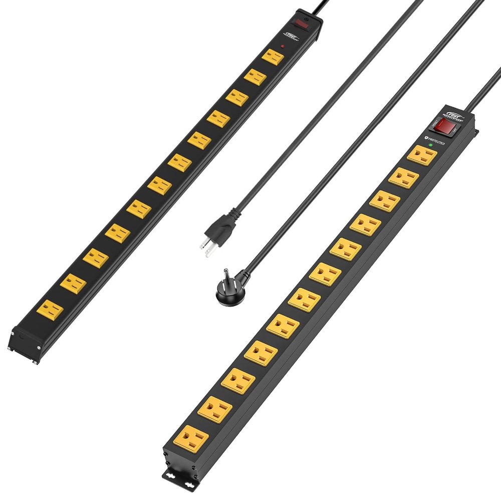 CRST 12-Outlet Heavy Duty Power Strip Bundle with Surge Protector & Wall Mount Tool Organizer, 1800J/2100J Protection, 15A Circuit Breaker, 6FT Cord for Garage, Workbench, and Office Use