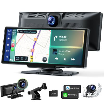 9.26 Inch Wireless Apple CarPlay and Android Auto Screen with Dash Cam 2.5K Front 1080P Rear Recording, Voice Control, GPS Navigation, Mirror Link, Bluetooth, FM, AUX