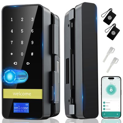 Biometric Fingerprint Glass Door Lock for Frameless Office & Shop Doors (10-12mm), Keyless Bluetooth Smart Lock with App, Time Attendance Log & Remote Code, Fits Sliding & Swing Glass Partitions