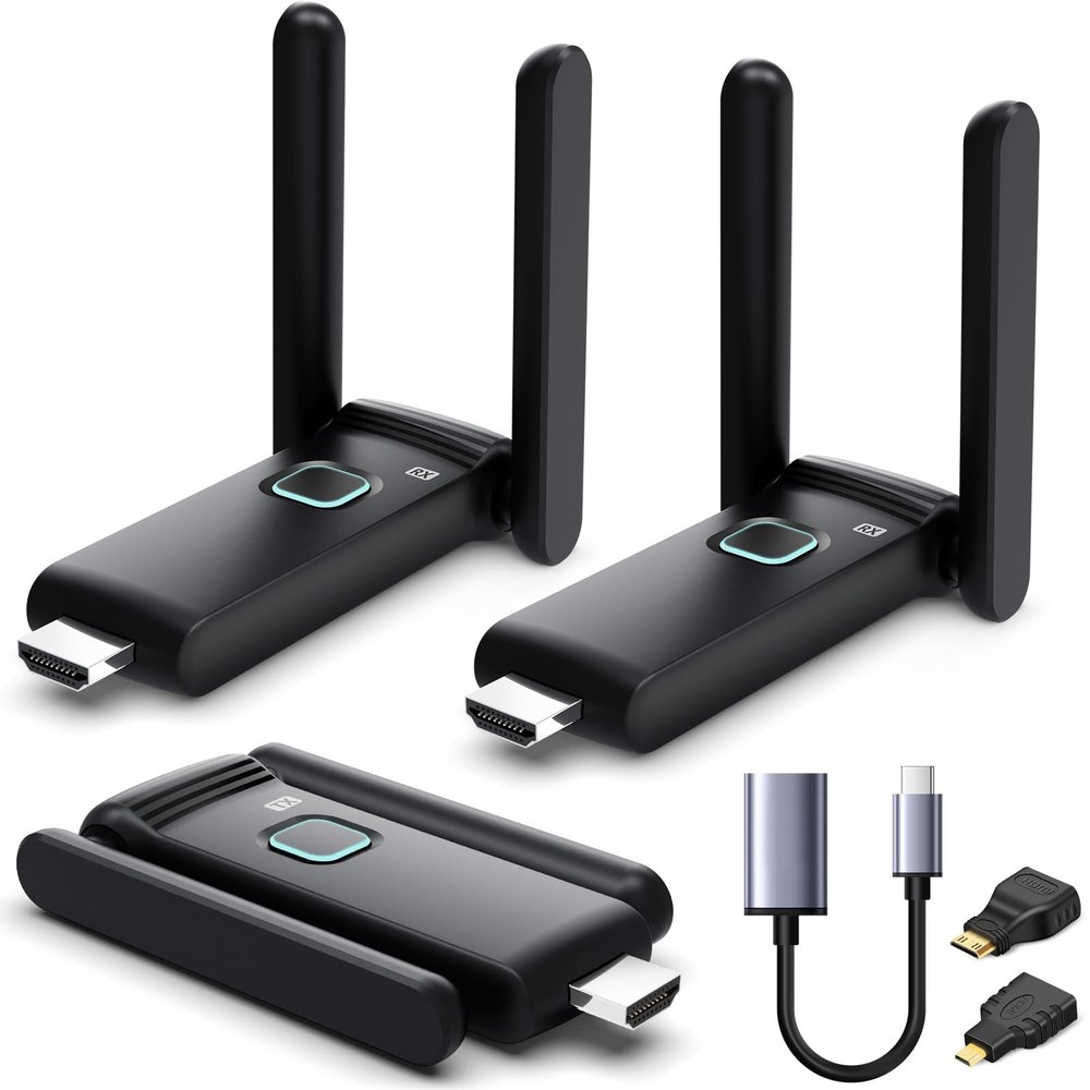 Wireless HDMI 2 Receivers and Transmitter,Up to 6 RXs,No Hot,Plug and Play,2.4/5.8GHz Wirelessly Casting to Multiple Screens,50M/165FT,Wireless HDMI Splitter for TV/DSLR Camera/Projector/Laptop/PC