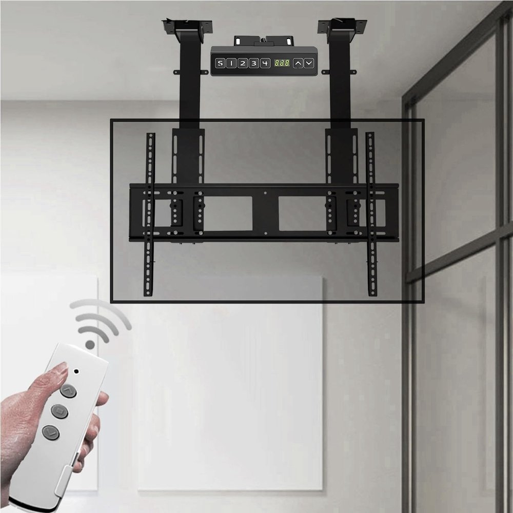 LCD TV Floor Stand - Electric TV Ceiling Mount, Fits 55-120 Inch TV Telescopic TV Auto Lift Stand , With Remote Control And Smart Memory Height Adjustable Lift, Two Installation Methods(730-1730mm)