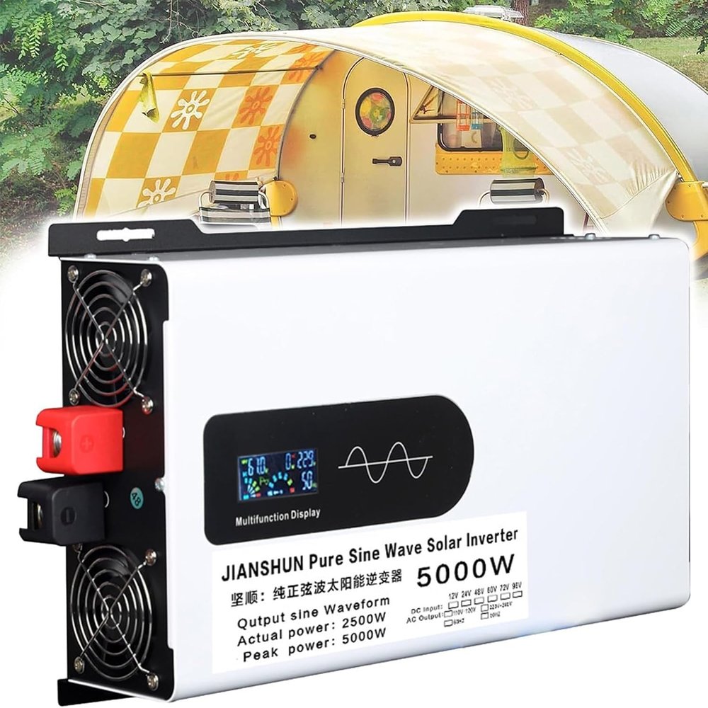 CCChosmo 5000W Pure Sine Wave Power Inverter 12V 24V 48V 60V 72V DC to 110V 220V AC Voltage Converter with LCD Display, for Home/RV/Truck/Car/Camping/Solar (5000W,72V)