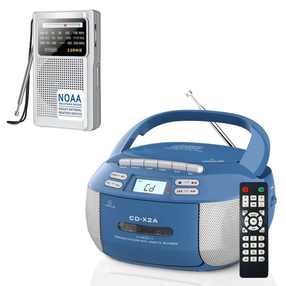 CD Player Boombox Bluetooth Cassette Player Combo + NOAA Weather Radio