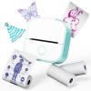 Memoqueen T02 Print Pod Mini Sticker Printer Sticker Maker Machine, Small Pocket Bluetooth Thermal Printer for Diaries, DIY, Memo, Study Notes, Fun Gifts for Kids Friends Students, Green view 1