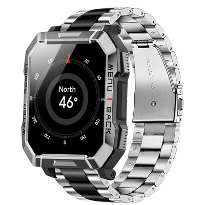 Lamshaw Compatible with Blackview Smart Watch bands, 20mm, 22mm Stainless Steel Metal Replacement Strap Bracelet Men & Women Compatible with IOWODO W60, R30 Pro, R50, Compatible with Blackview W60, R30 Pro, R50 Smart Watch (Silver-Black, 20mm size ba