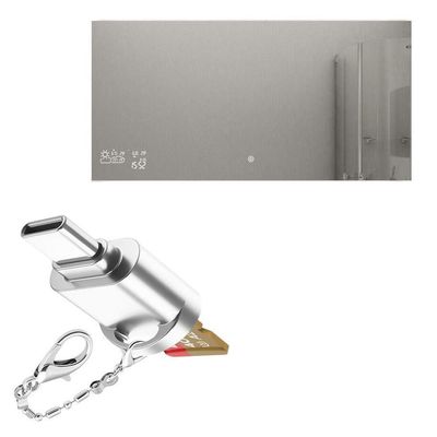 BoxWave Adapter Compatible with BYECOLD Smart Bathroom Mirror - Micro SD Card miniReader, USB Type-C OTG Reader USB3.0 Adapter Keychain - Metallic Silver