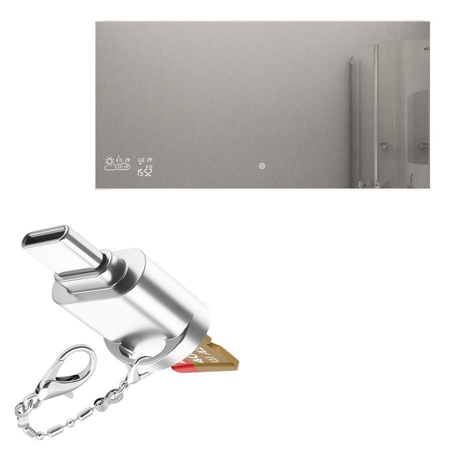 BoxWave Adapter Compatible with BYECOLD Smart Bathroom Mirror - Micro SD Card miniReader, USB Type-C OTG Reader USB3.0 Adapter Keychain - Metallic Silver