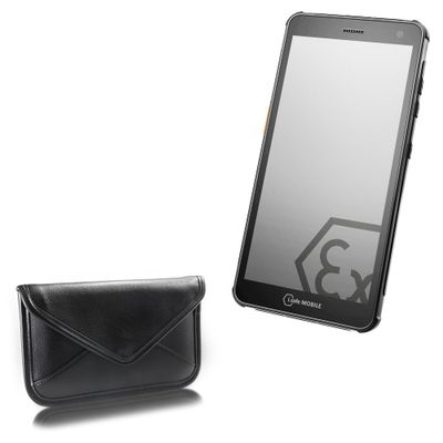 BoxWave Case Compatible with i.Safe Mobile IS655.2 - Elite Leather Messenger Pouch, Synthetic Leather Cover Case Envelope Design - Jet Black