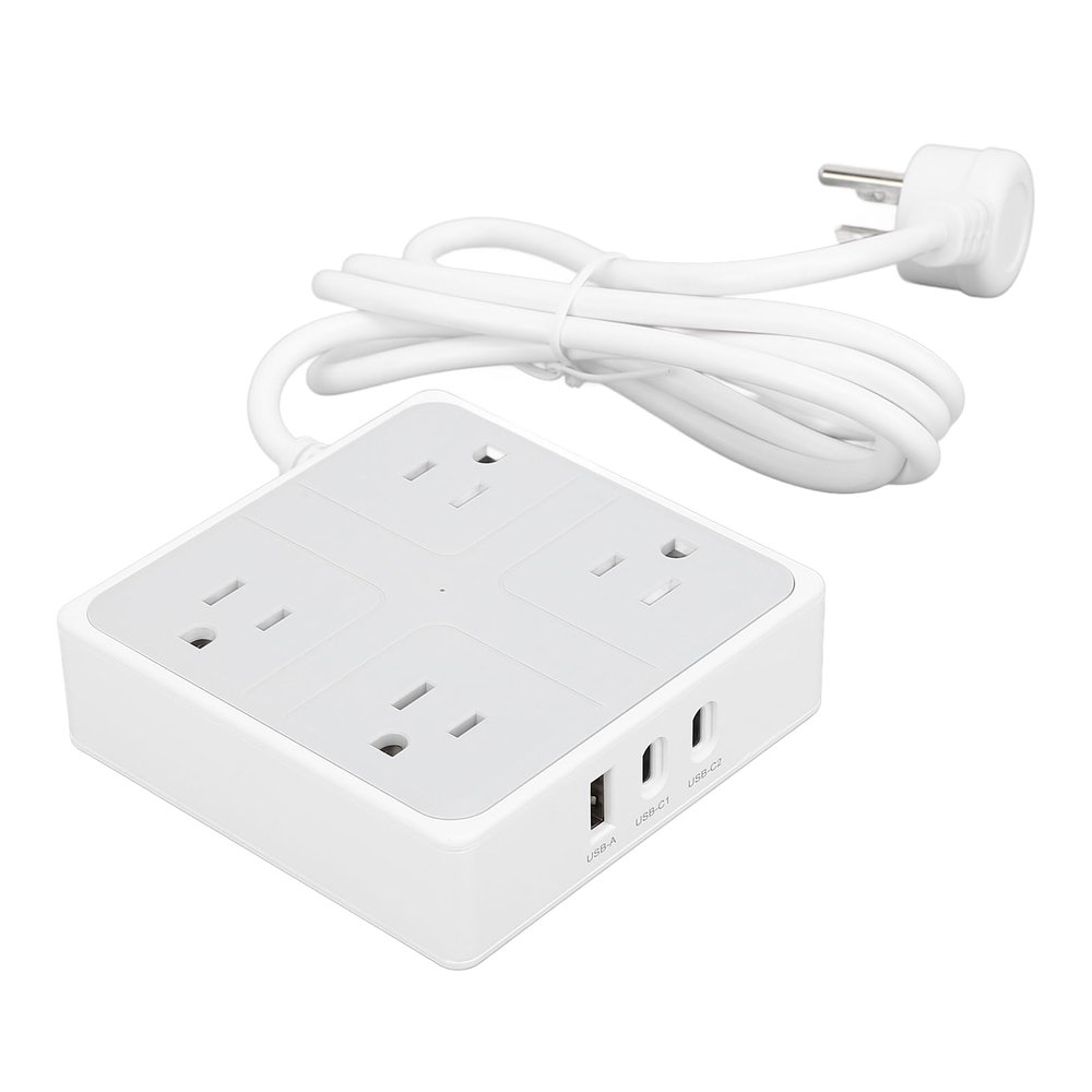 7 in 1 Flat Plug Power Strip, 17W Fast Charging Power Board with 4 Outlets 3 USB Ports, Smart Desktop Charging Statio with 5FT Extension Cord, for Home Office Dorm Room