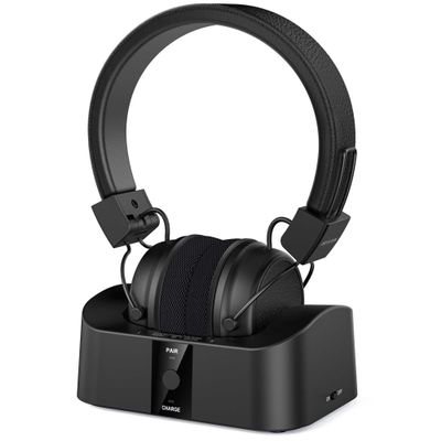 BESIGN BTH02 Wireless Headphones for TV Watching with Bluetooth Transmitter Charging Dock, Bluetooth TV Headphones Wireless for Seniors, Bluetooth Headsets, 100ft Range No Audio Delay