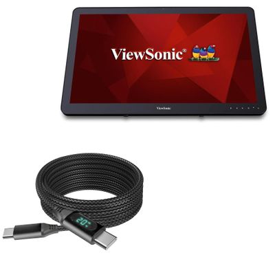 BoxWave Cable Compatible with Viewsonic VSD243-BKA-US0 24 Inch - PowerDisplay PD Cable (6ft) - USB-C to USB-C (100W), LED Wattage Info Extra Long Braided Nylon - Jet Black