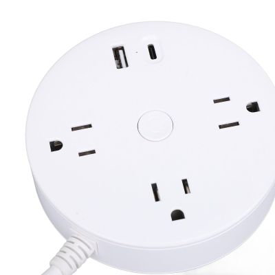 5 in 1 Flat Plug Power Strip, 20W Fast Charging Round Power Board with AC, USB A Type C Multi Output Port, 5 Ft Extension Cord Flat Plug Outlet Converter for Home Office Dorm Room