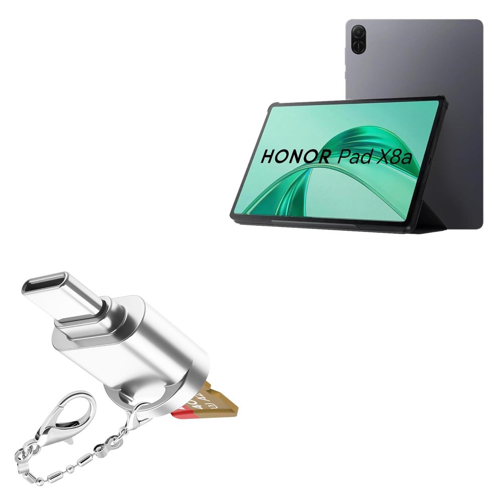 BoxWave Adapter Compatible with Honor Pad X8a - Micro SD Card miniReader, USB Type-C OTG Reader USB3.0 Adapter Keychain - Metallic Silver