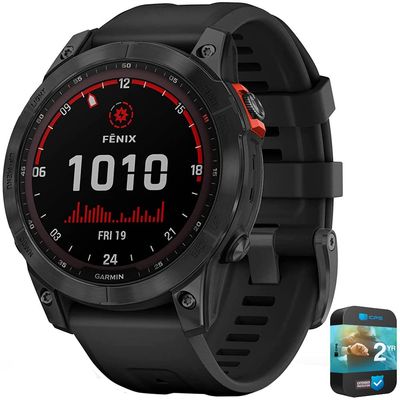Garmin 010-02540-10 Fenix 7 Solar Smartwatch Slate Gray with Black Band Bundle with 2 YR CPS Enhanced Protection Pack (Renewed)