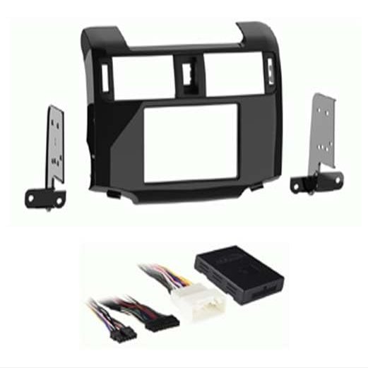 Car Stereo Kit Compatible with for 2010, 2011, 2012 & 2013 Toyota 4 Runner Single & Double Din (High Gloss Charcoal) and Wire Harness for Factory Amplied or JBL