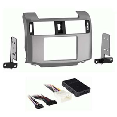 Car Stereo Kit for 2010, 2011, 2012, & 2013 Toyota 4 Runner Single & Double Din (Silver) and Wire Harness for Factory Amplied or JBL