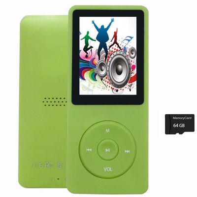 64GB MP3 Player with Speaker Earphones Portable Music Player for Kids Support Voice Recording Photo Video E-Book, Green