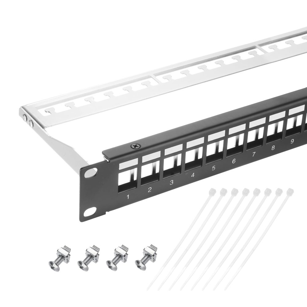 MECCANIXITY 1U Blank Key Stone Shielded Network 24-Port Patch Panel, 19inch Rack & Wall Mountable Patch Bay with Network Module for Servers Network, Multi Terminal Services