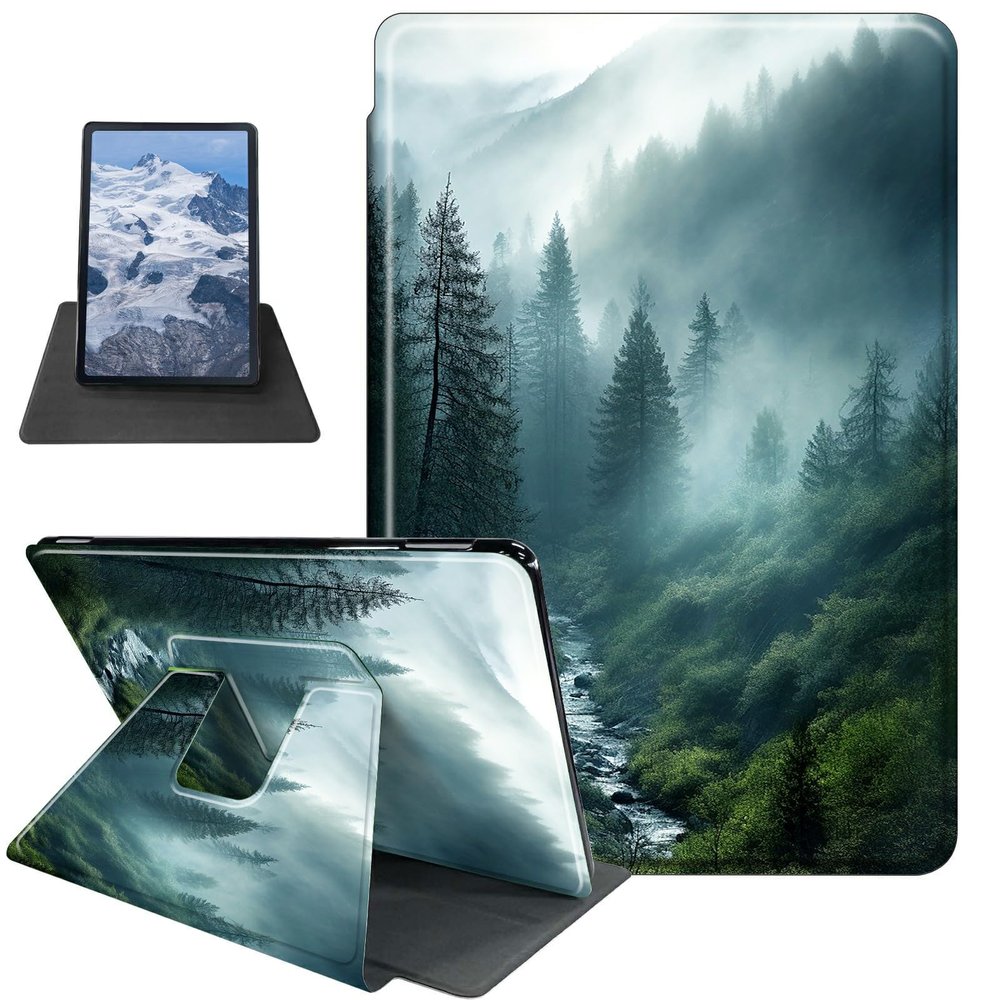 Case for 6.8" Kindle Paperwhite (11th Generation-2021)&Kindle Paperwhite Signature Edition E-Reader Forest in Rain Theme 360 Degree Rotating Stand Protective Cover with Auto Sleep/Wake