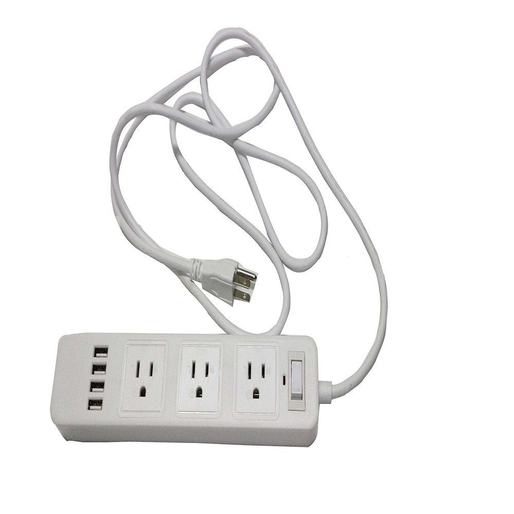 FixtureDisplays White Power Strip with USB Ports, 3 AC Outlets + 4 USB (2.1A) Power Sockets Charging Station Power Extension 16732-NEW-NF
