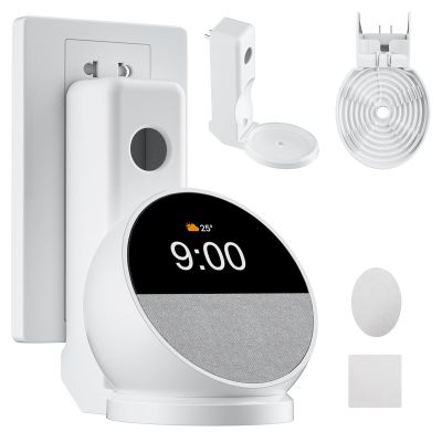 AFGHOA Wall Mount Stand for Echo Spot 2024, Outlet Hanger Stand with Built-in Cable Management, Hide Messy Wires Wall Holder, Space Saving for Echo Spot Kids,No Screws and Drill Needed,White