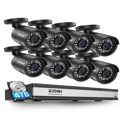 ZOSI 2MP 16 Channel Security Camera System, H.265+ DVR Recorder with AI Human Vehicle Detect, 8 x 1080p Weatherproof CCTV Bullet Camera Outdoor Indoor with 100ft Night Vision, Remote Access, 4TB HDD