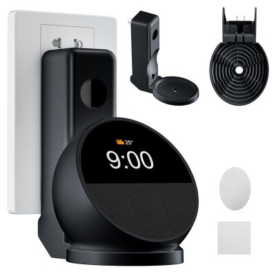 AFGHOA Wall Mount Stand for Echo Spot 2024, Outlet Hanger Stand with Built-in Cable Management, Hide Messy Wires Wall Holder, Space Saving Holder for Echo Spot,No Screws and Drill Needed,Black