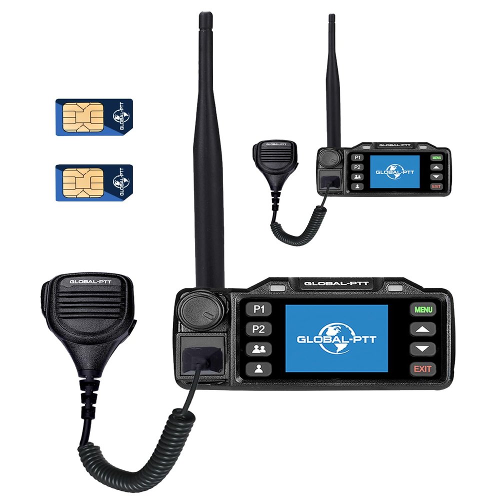 2-Pack Global PTT Push-to-Talk Over Cellular (PoC) Mobile Radios with Sim Cards for Car Vehicle - Nationwide Communication Unlimited Range Walkie Talkies with Handheld Microphone (Without GPS)