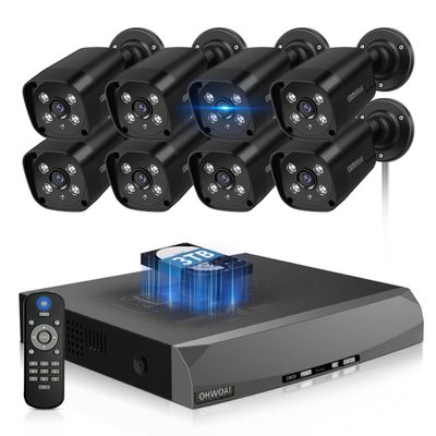 130Wide Angle & 2-Way AudioOutdoor Wired Security Camera System, Black IP Cameras, Home Video Surveillance Systems