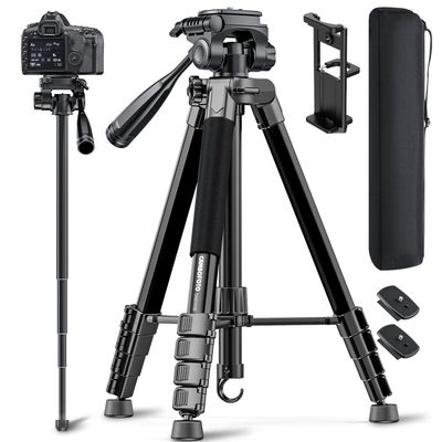 CAMBOFOTO 73" Camera Tripod and Monopod, Professional Aluminum Tripod Stand for Mirrorless Camera/DSLR/Cell Phone/Camcorder/GoPro, with Phone Holder and Travel Bag (Black)