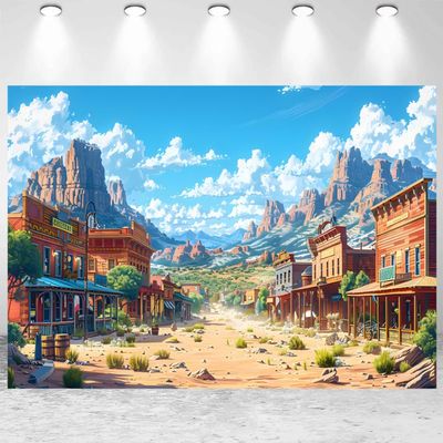 15x10ft Western Backdrop Wild West Theme Cowboy Birthday Party Photography Background Vintage West Town Desert Mountain Decorations Kids Adults Portraits Banner Photo Studio Props