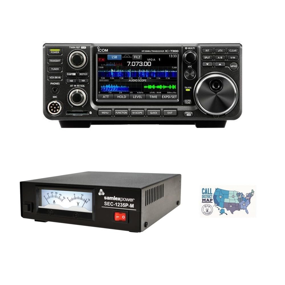 Icom IC-7300 100W HF/50MHz SDR Amateur Radio Transceiver Bundle (3 Items) with Samlex 30A 13.8VDC Switching Power Supply with Volt/Amp Meters and Ham Guides TM Quick Reference Card!!