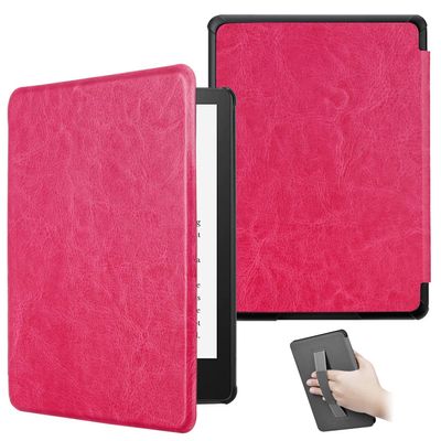 ZSLVPN Case for Kindle Paperwhite 12th Gen 2024 (7") & Kindle Colorsoft Signature Edition - New PU Leather Cover with Hand Strap, Auto Wake/Sleep for Kindle Paperwhite Signature 2024 Released,Rose Red