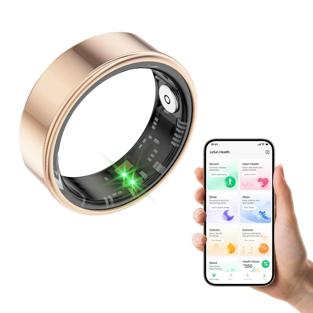 MERNEUO Smart Ring, Health and Fitness Tracker With Calories/Heart Rate/Blood Oxygen/Blood Pressure/Sleep Monitoring, IP68 Waterproof Step Tracker (Gold, #10)