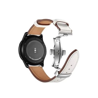 20mm 22mm Leather Band fit For Samsung Galaxy watch 7 6 4 Classic/5 pro/Active 2/3/42mm/46mm 44mm bracelet fit for Huawei GT/2/3 Pro 4 strap(Silver button white,Galaxy 46mm-Gear S3)