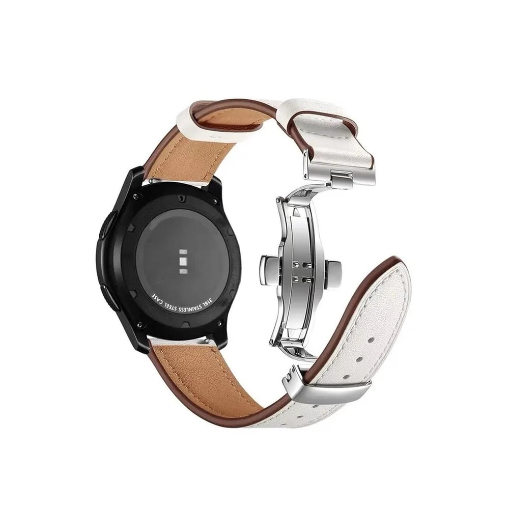 20mm 22mm Leather Band fit For Samsung Galaxy watch 7 6 4 Classic/5 pro/Active 2/3/42mm/46mm 44mm bracelet fit for Huawei GT/2/3 Pro 4 strap(Silver button white,Galaxy 46mm-Gear S3)