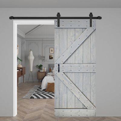 K Series 38in x 84in Solid Wood Barn Door with Hardware Track (French Gray) - Assembly Needed
