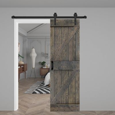 K Series 30in x 84in Smoky Gray Finished Solid Wood Barn Door with Hardware Track - Assembly Needed