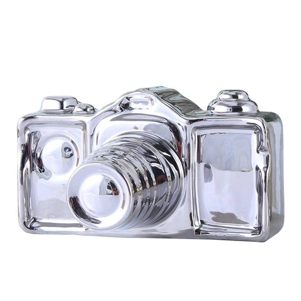 FUNOMOCYA Ceramic Camera Ornament Silver Nordic Style Decorative for Home Office Bedroom Unique Chic Table Adornment Photography Lovers